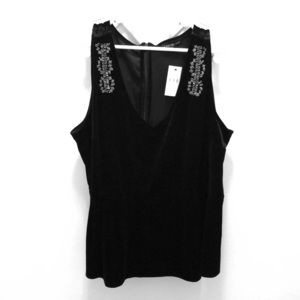 NWT 22/24 Black velvet peplum top w/beaded straps